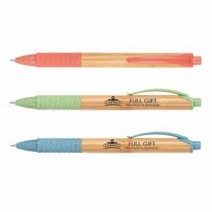 Caneta Esfero Bambu, Elementos Coloridos Fibra De Trigo