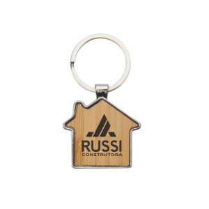 Chaveiro Casa Personalizado Em Metal E Bambu