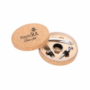 KIT VINHO, 4 PEÇAS, INOX, ESTOJO CORTIÇA