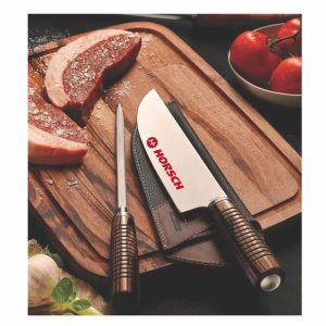 Churrasco Coleção Bon Gourmet Premium, Faca, Afiador E Bainha Couro Marrom