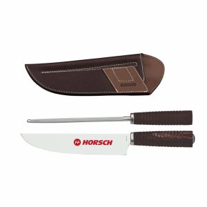CHURRASCO COLEÇÃO BON GOURMET PREMIUM, FACA, AFIADOR E BAINHA COURO MARROM
